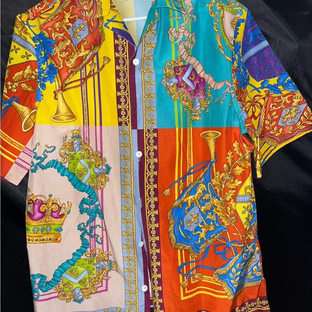 Versace Red and Orange Artistic Casual Button Down Shirt